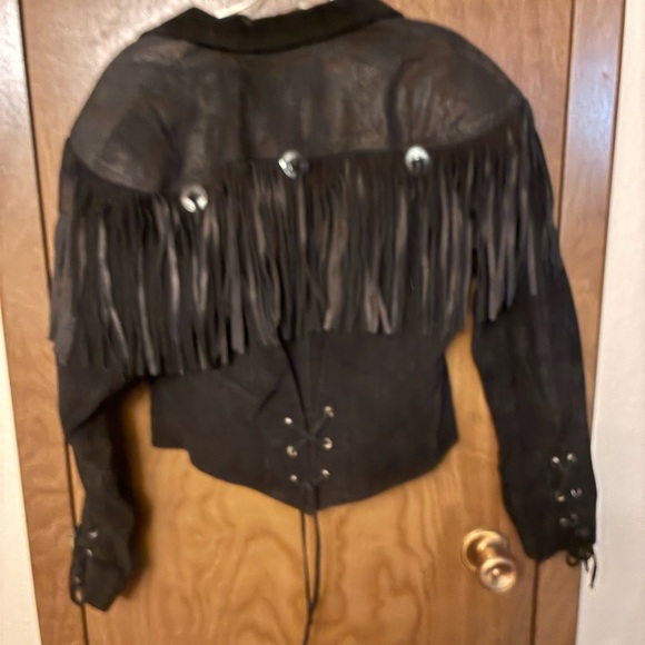 80s vintage  Black Leather Fringe Jacket - Picture 2 of 7